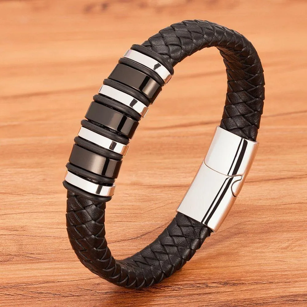 Rope Black Leather Bracelets Charm Jewelry TOS0356 For Men and Women