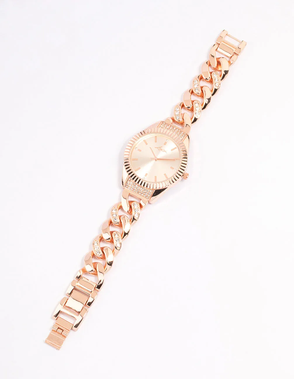 Rose Gold Chunky Crystal Chain Watch