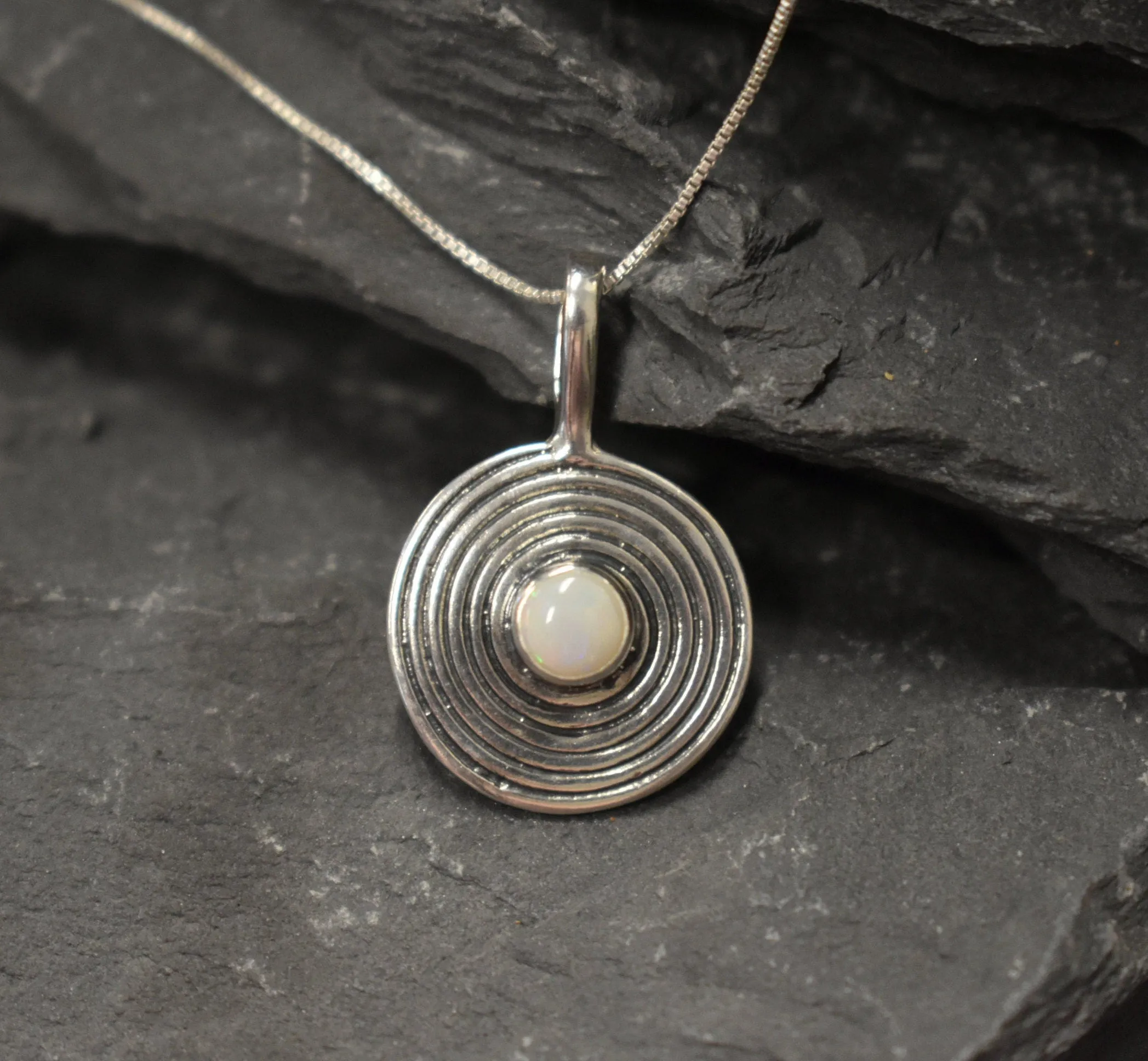 Round Opal Necklace - Natural Opal Necklace - Statement Opal Pendant