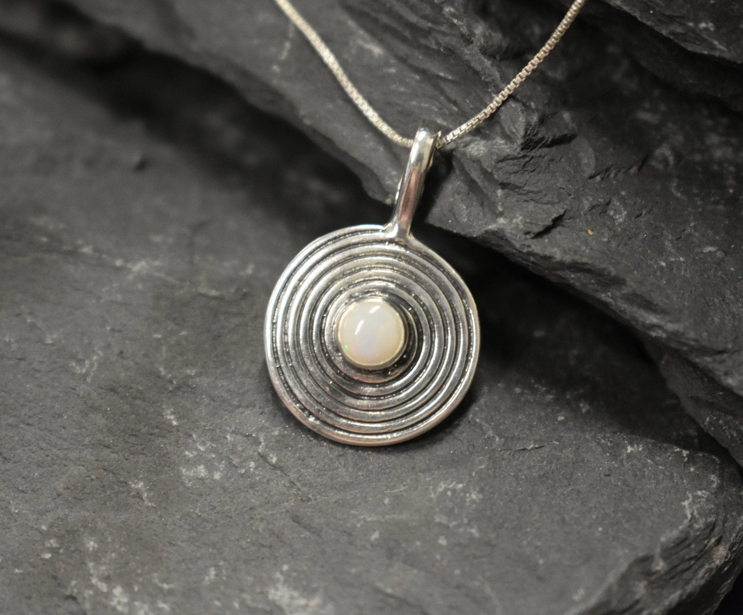 Round Opal Necklace - Natural Opal Necklace - Statement Opal Pendant