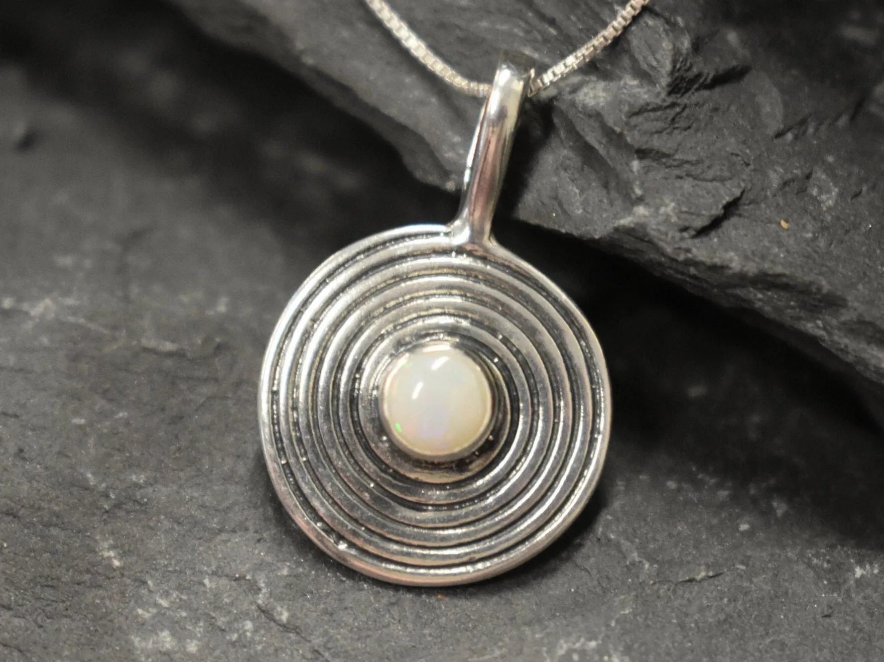 Round Opal Necklace - Natural Opal Necklace - Statement Opal Pendant