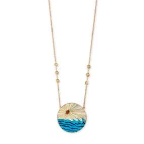 ROUND OPAL RAYS   TURQUOISE WAVES INLAY NECKLACE