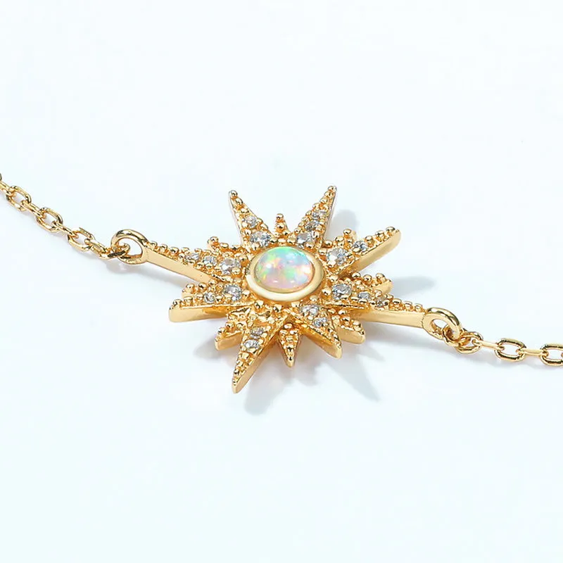 Round Opal Zircon Sun Sterling Silver Bracelet