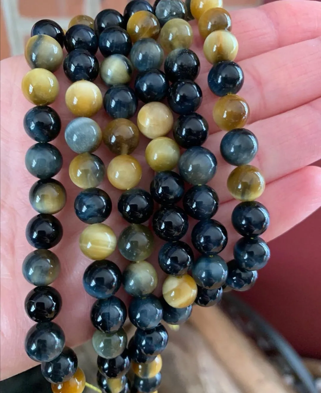 SALE - Honey Mustard, Blue Tiger Eye, Lapis Lazuli in 108 Mala Necklace