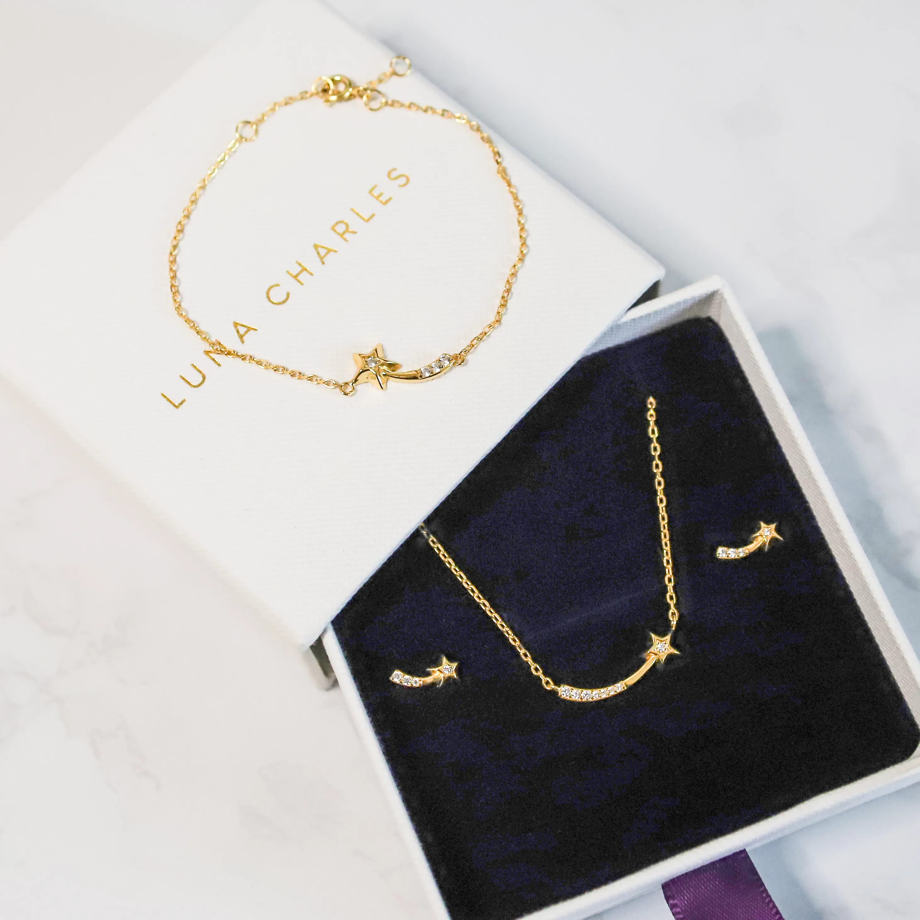 Shooting Star Gift Set | Necklace Earrings & Bracelet | 18k Gold Plated