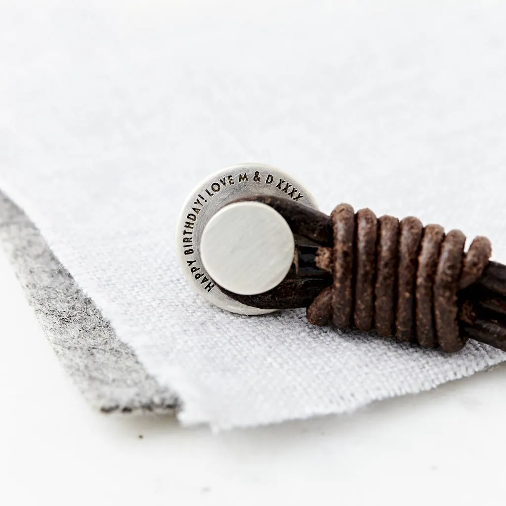 Silver And Leather Coded Coordinate Bracelet