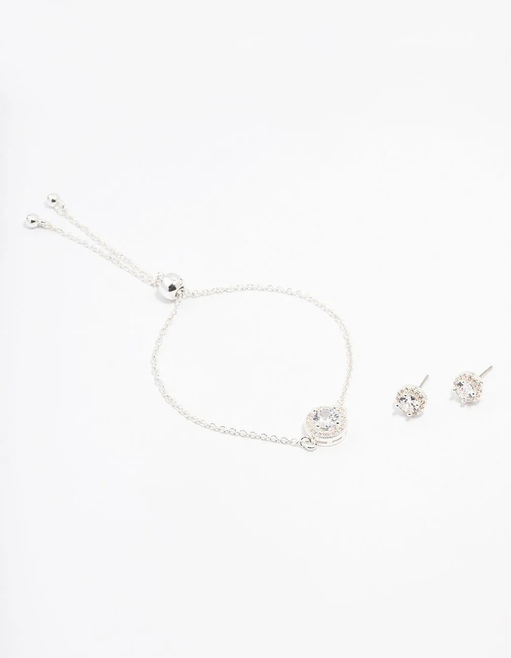 Silver Cubic Zirconia Round Halo Jewellery Set