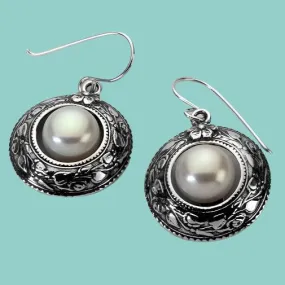 Silver earrings for women / dangle earrings. Nature Motif Earrings With Pearls