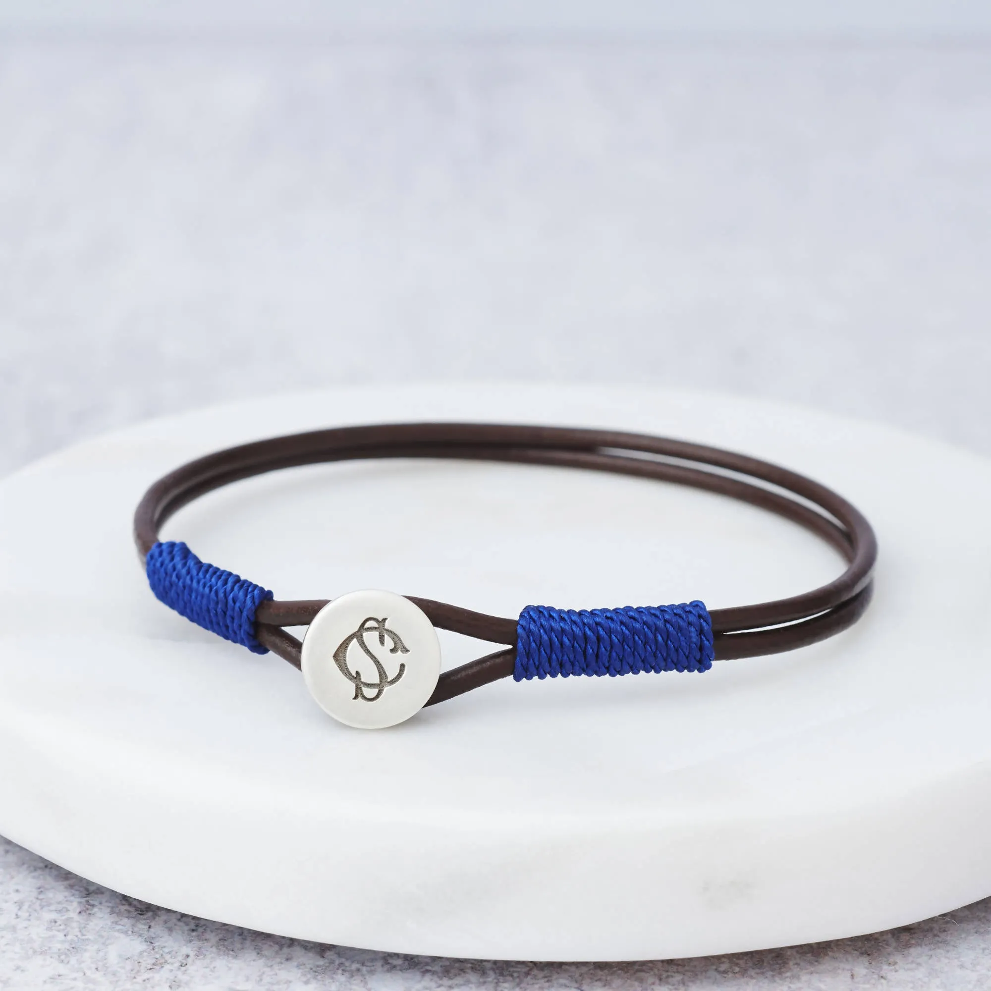 Silver Leather And Silk Personalised Bracelet