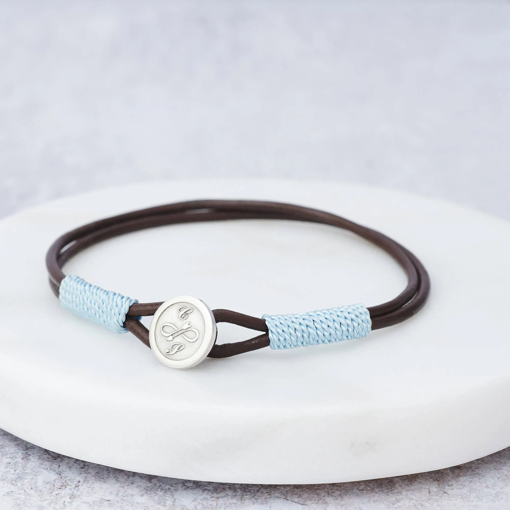 Silver Leather And Silk Personalised Bracelet