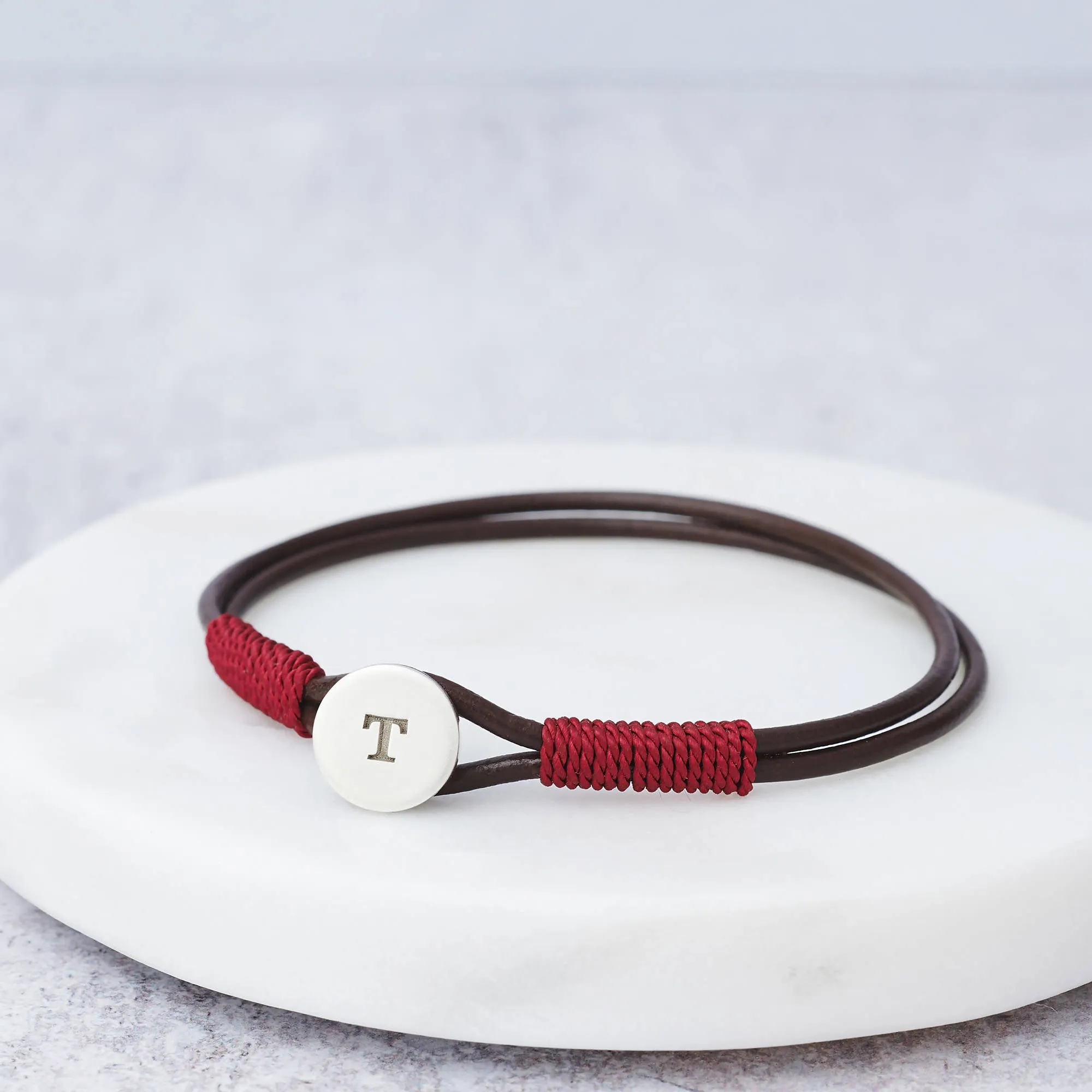 Silver Leather And Silk Personalised Bracelet