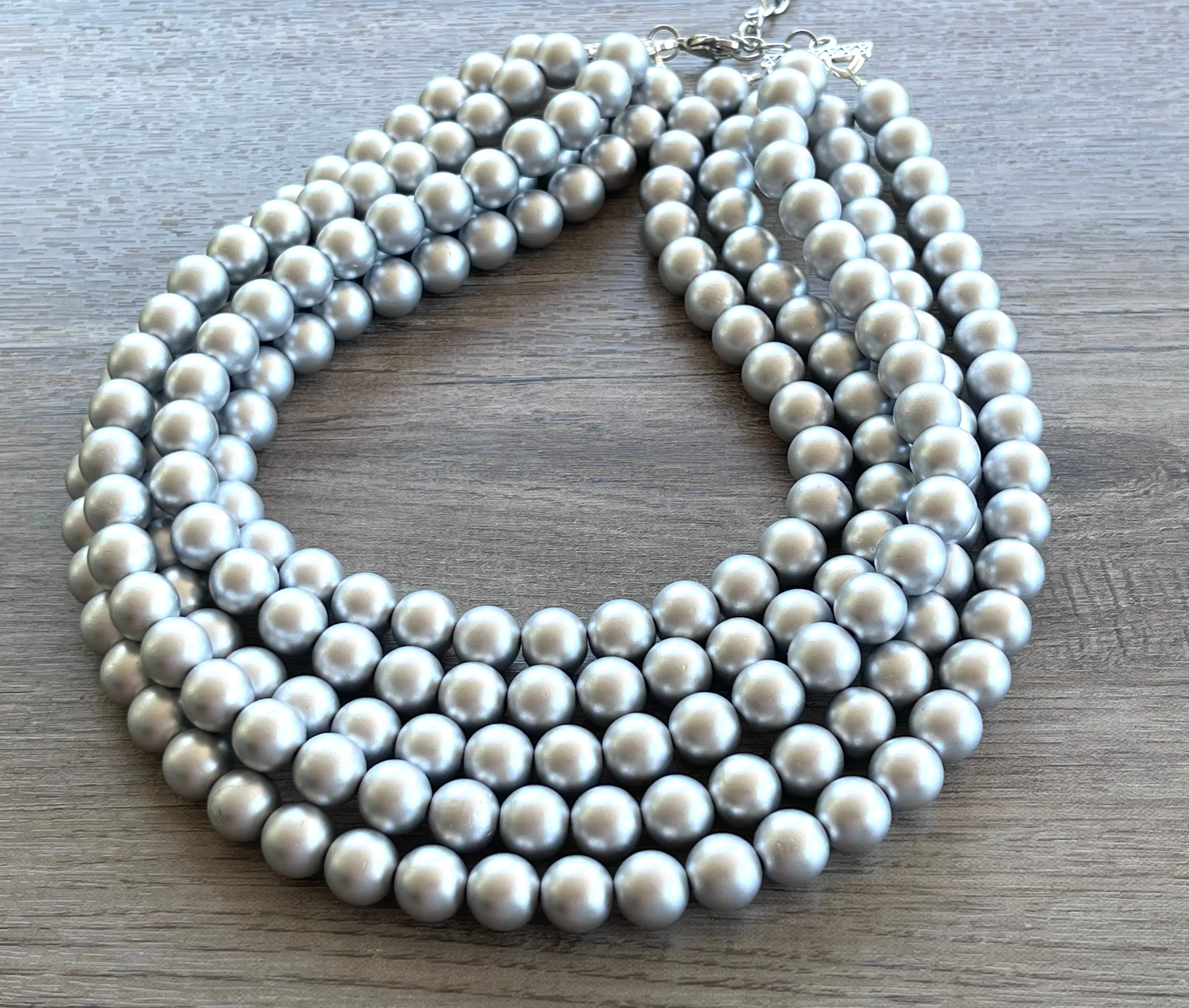 Silver Matte Acrylic Big Bead Chunky Lucite Statement Necklace - Alana