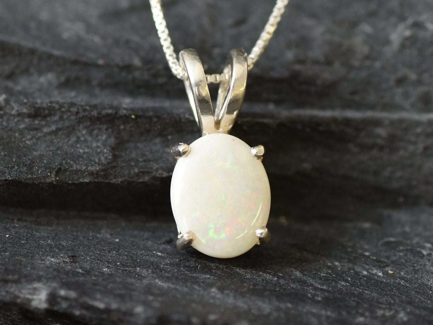 Silver Opal Necklace - Bridal Necklace - Oval Opal Pendant