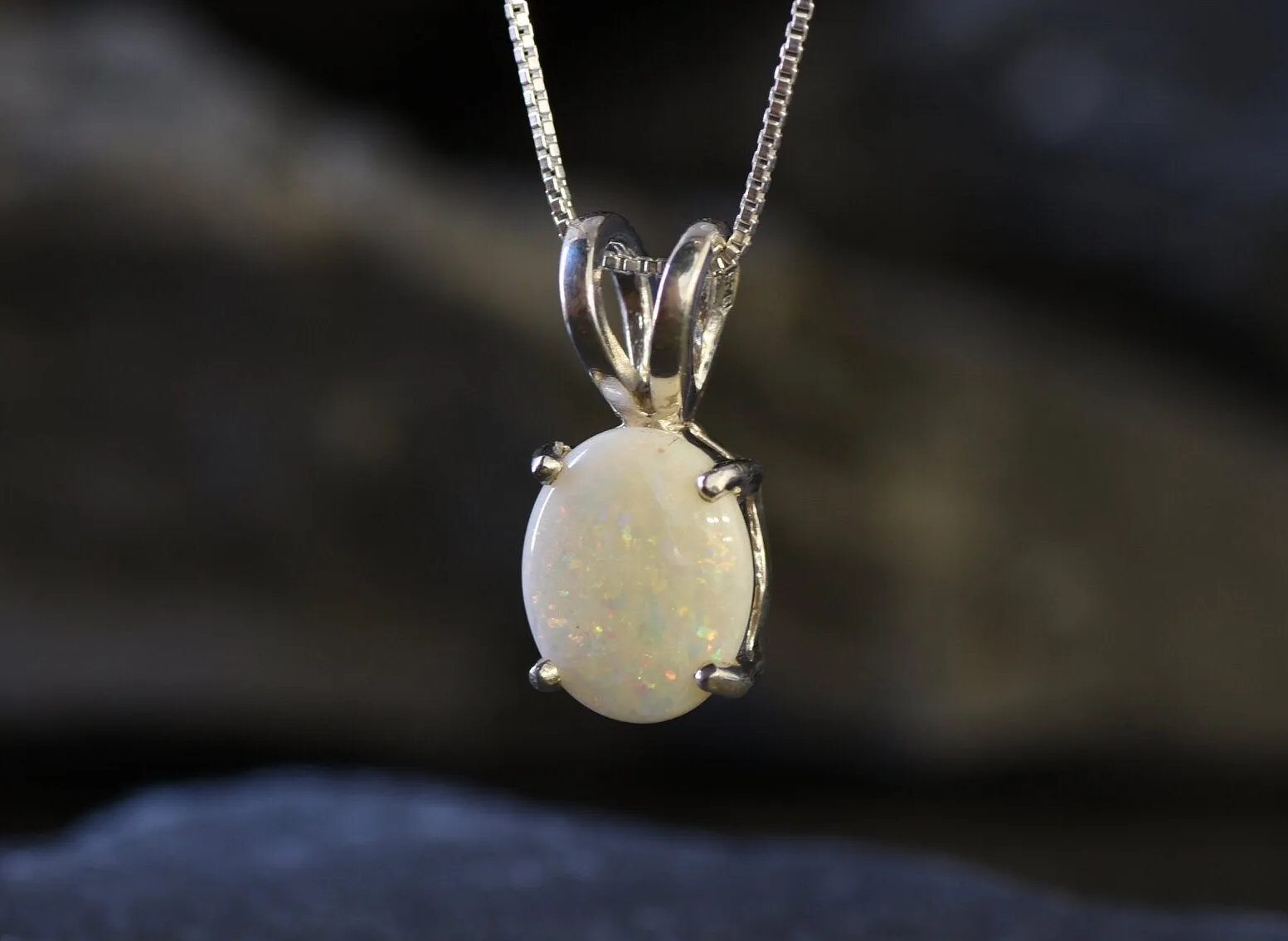 Silver Opal Necklace - Bridal Necklace - Oval Opal Pendant