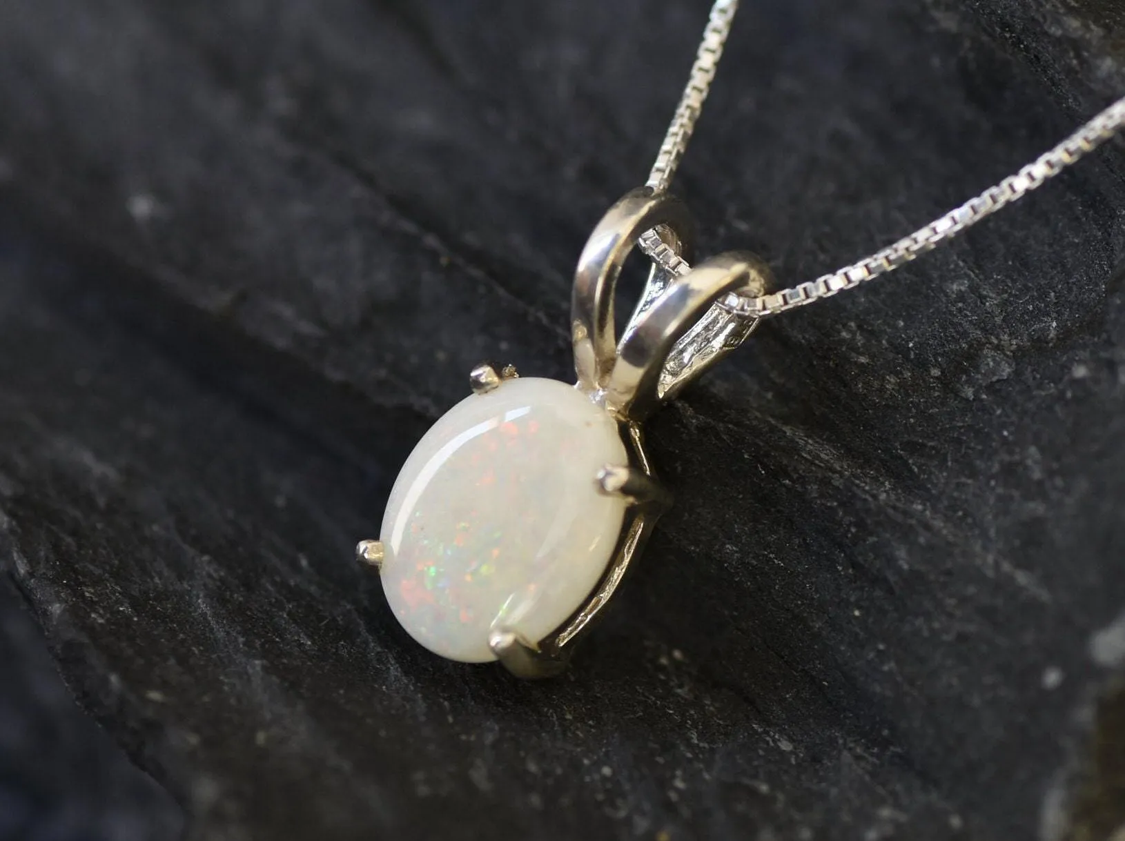 Silver Opal Necklace - Bridal Necklace - Oval Opal Pendant