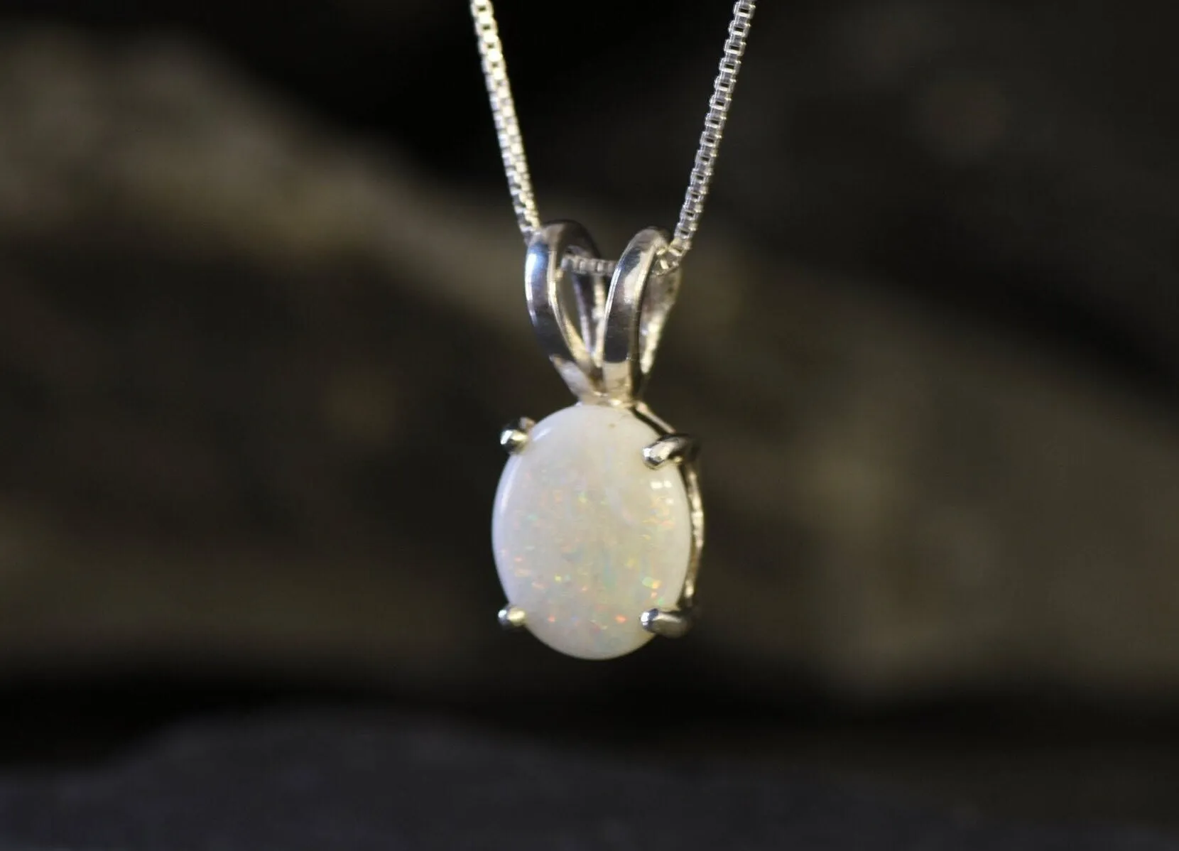 Silver Opal Necklace - Bridal Necklace - Oval Opal Pendant