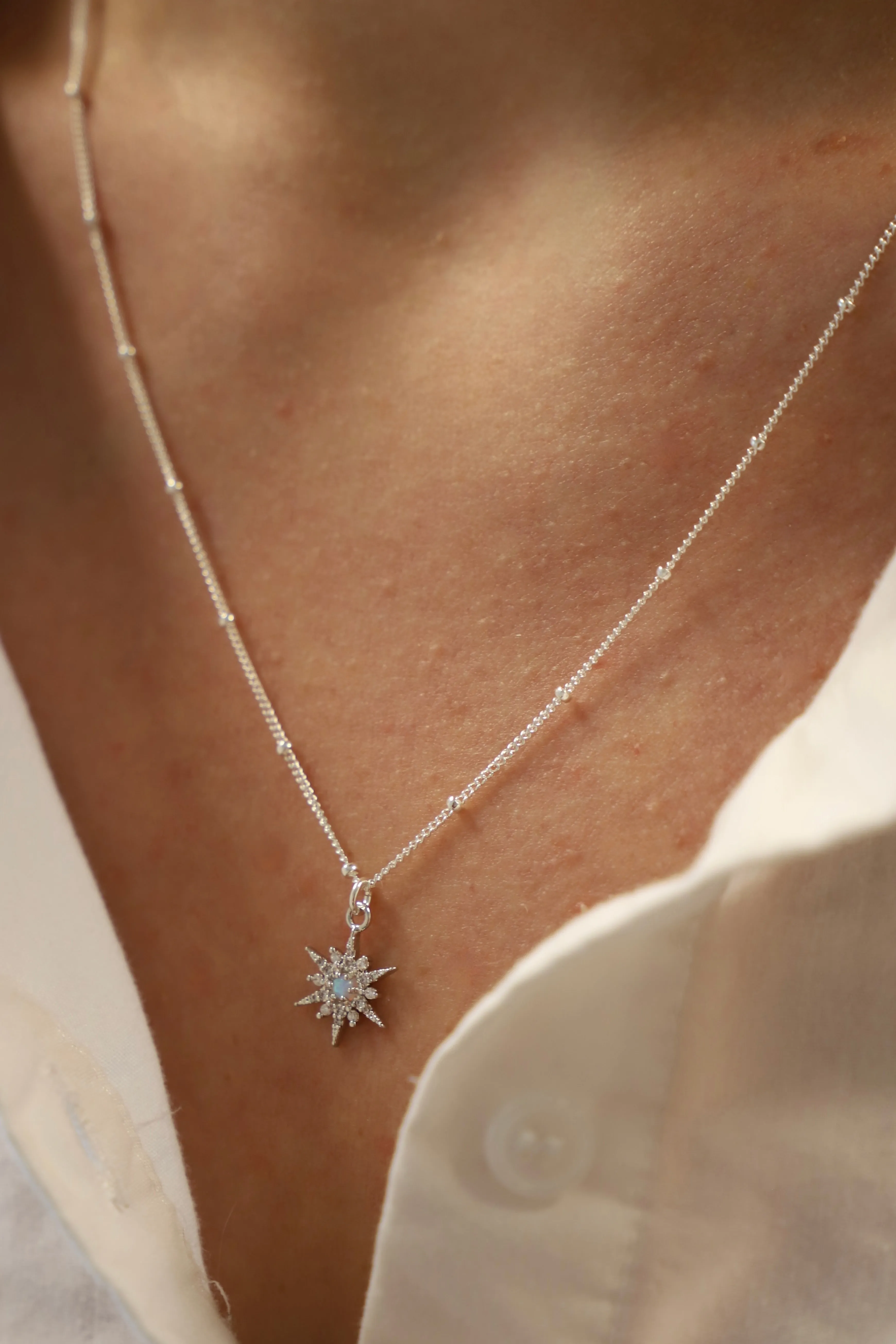 SILVER OPAL STARBURST NECKLACE