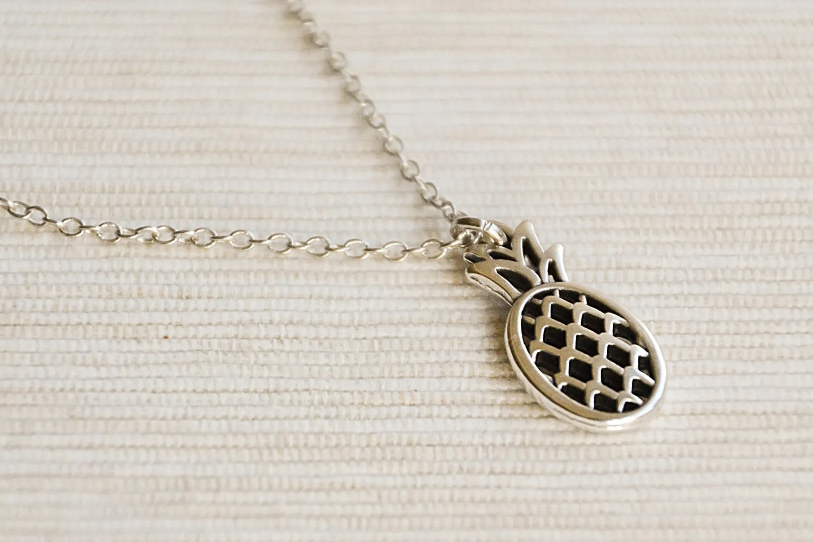 Silver pineapple pendant, stainless steel chain necklace for her