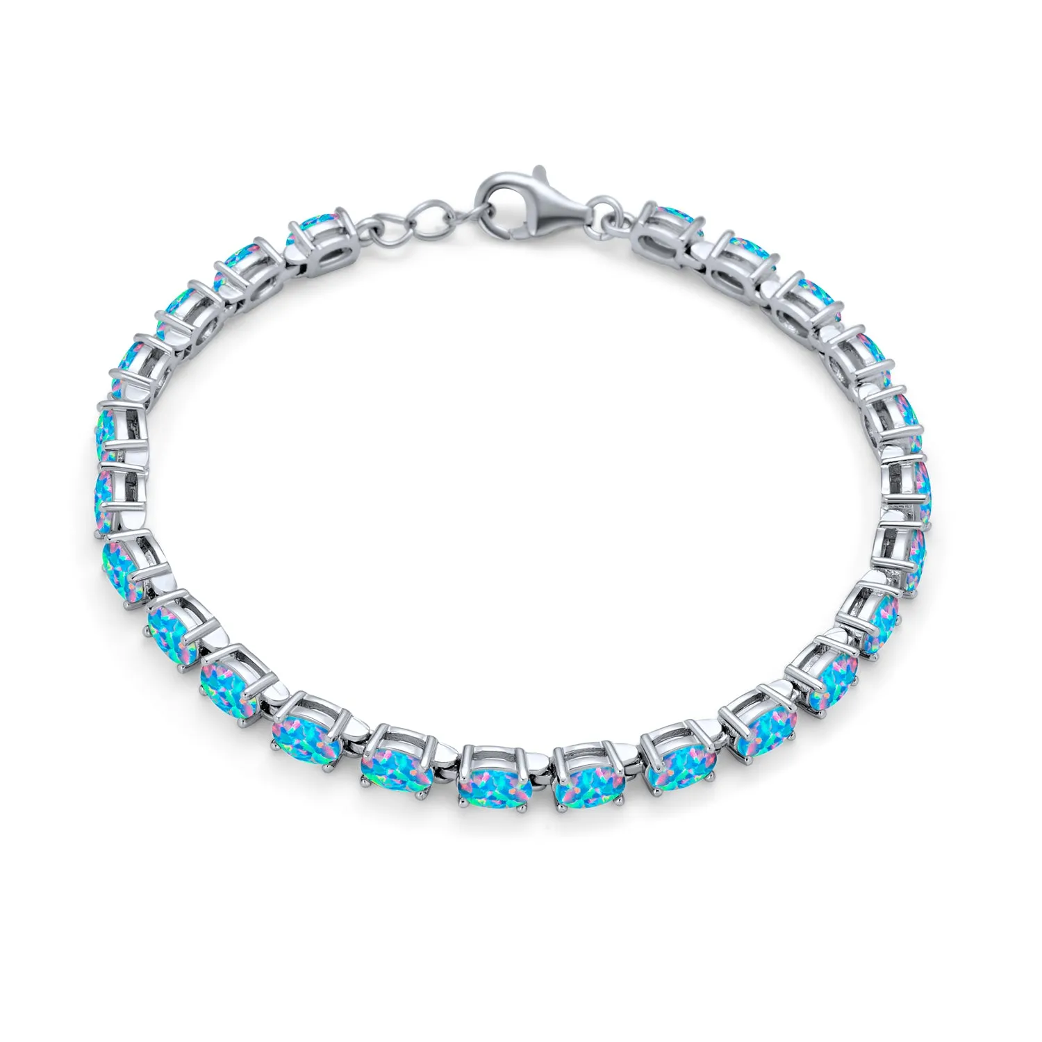 Silver Synthetic Opal Oval Tennis Bracelet 7.5 Inch Jewelry Piece