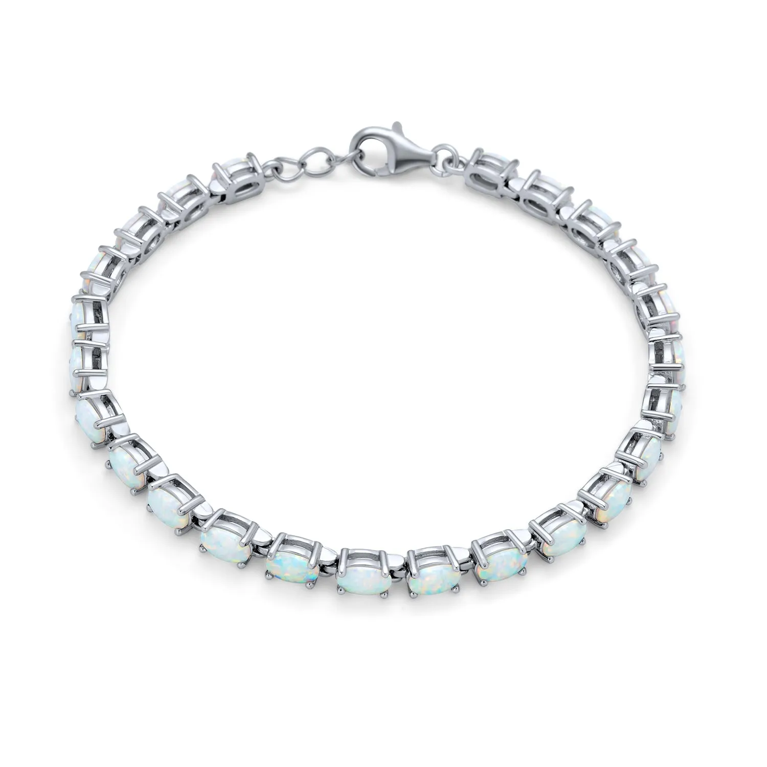 Silver Synthetic Opal Oval Tennis Bracelet 7.5 Inch Jewelry Piece