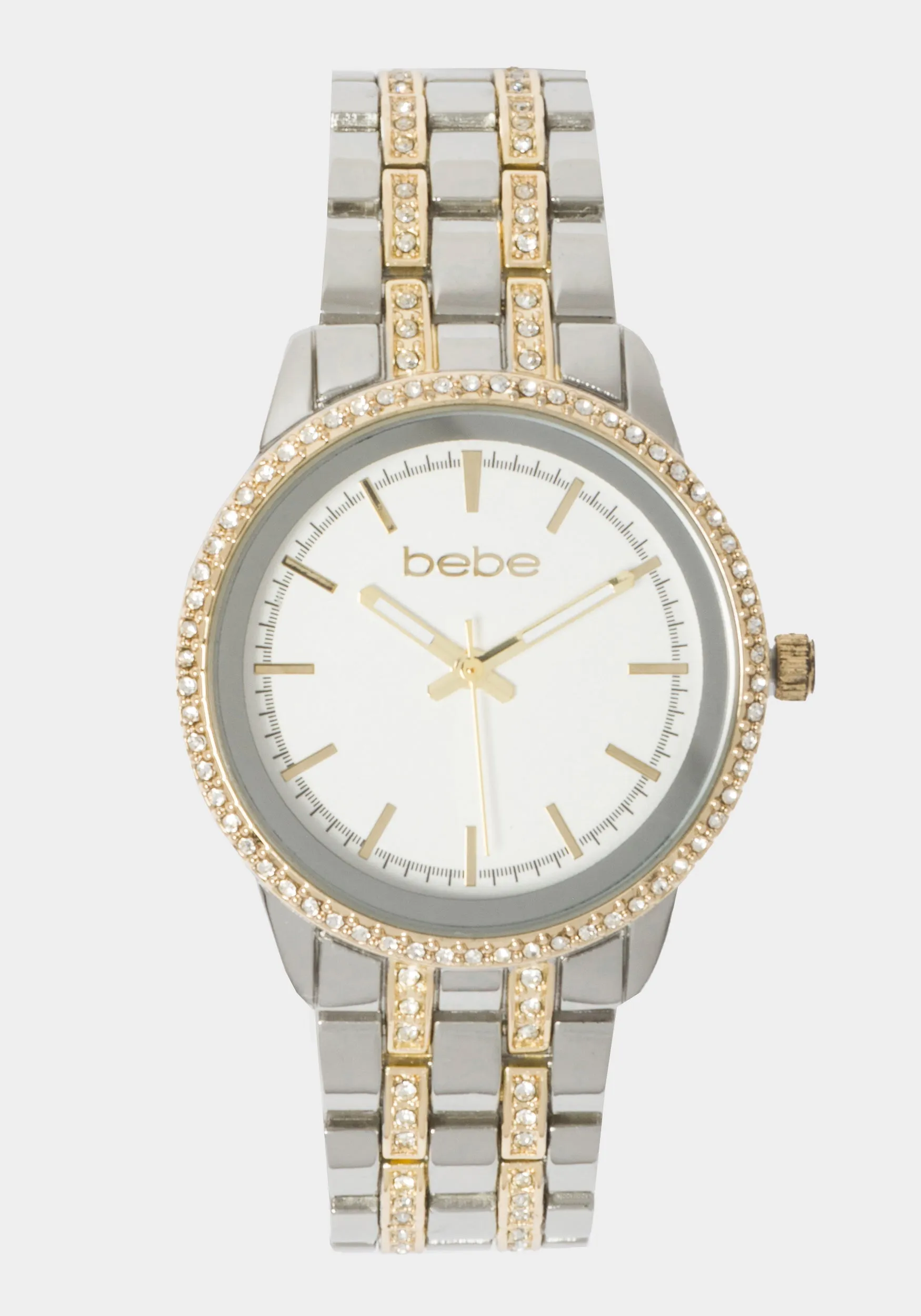 Silver Textured Dial Crystal Bezel Watch