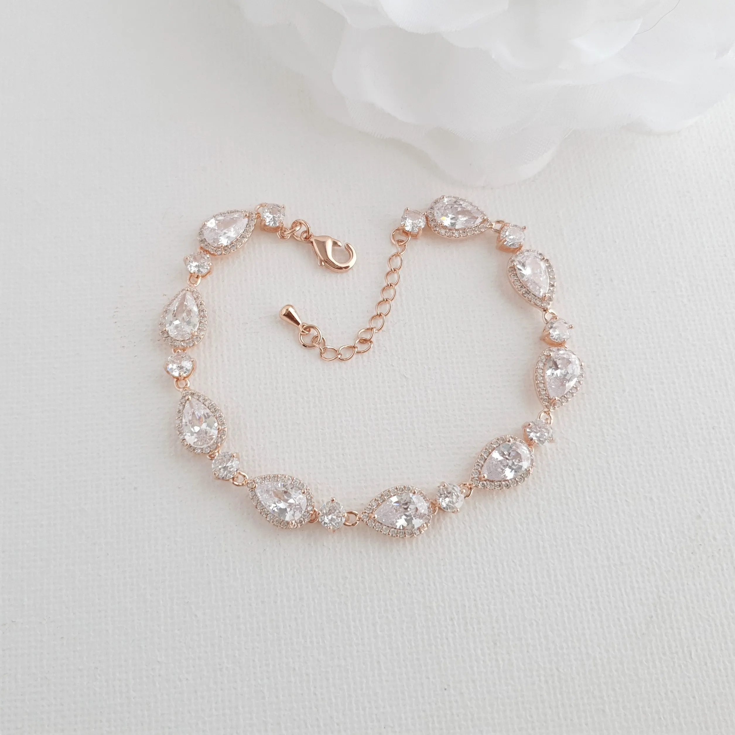 Silver Wedding Bracelet with Teardrops-Emma