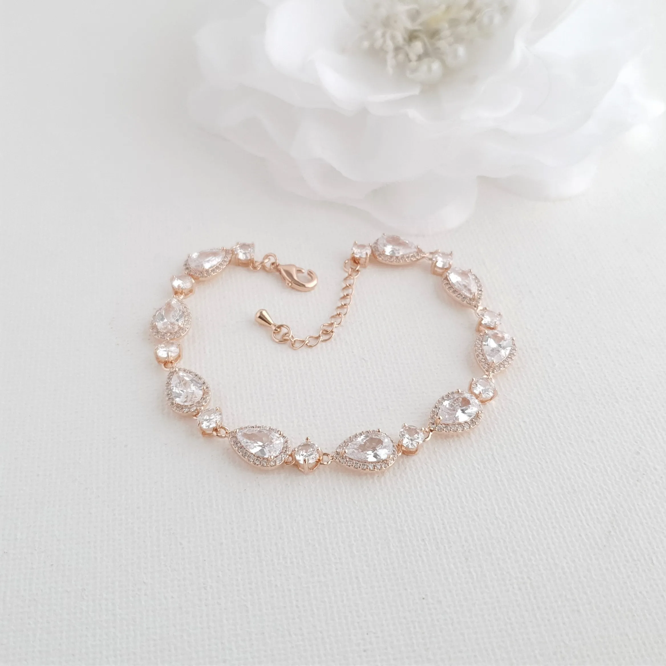 Silver Wedding Bracelet with Teardrops-Emma