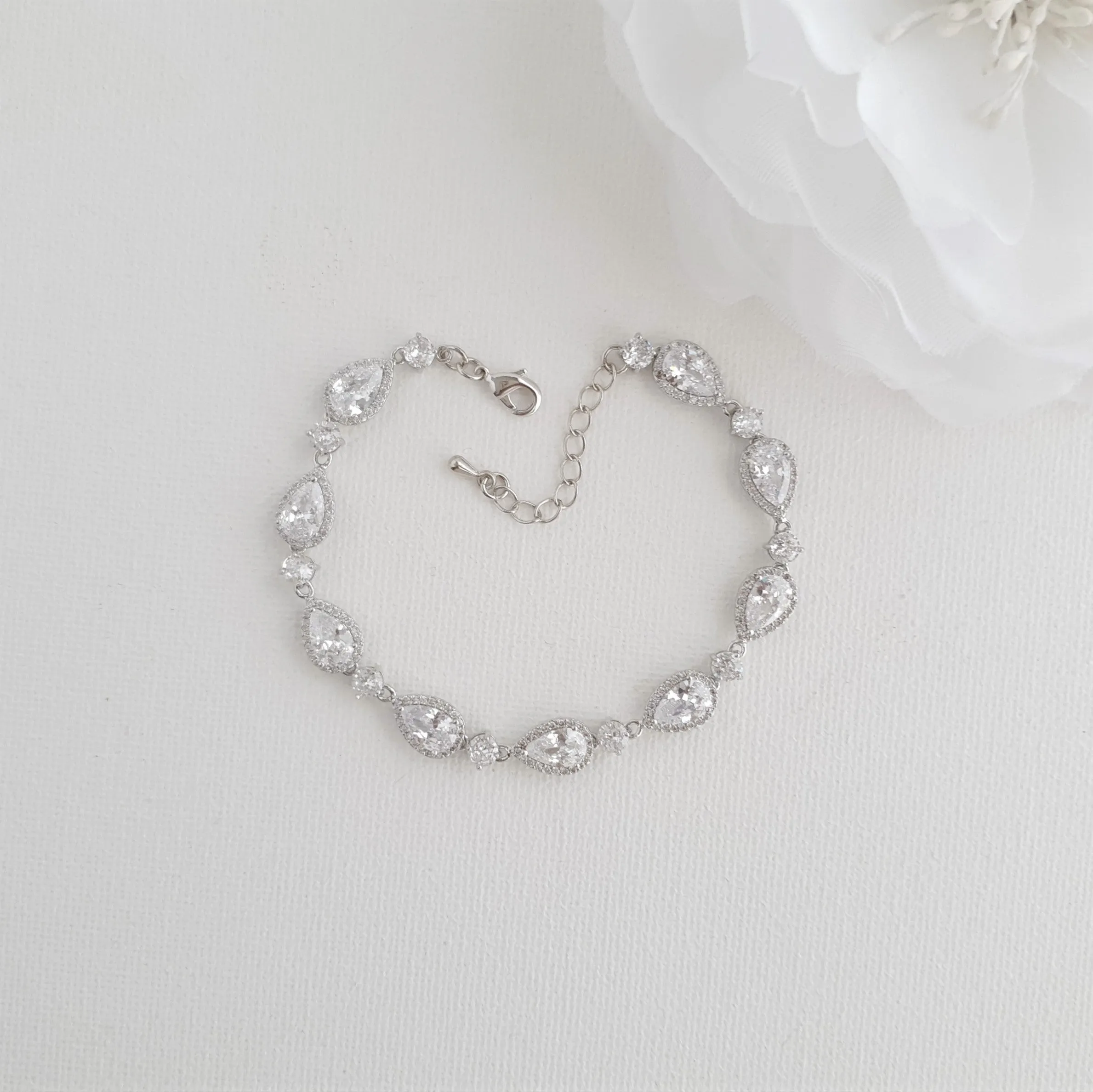 Silver Wedding Bracelet with Teardrops-Emma