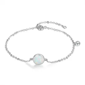 Simple Round Opal Zircon Sterling Silver Bracelet