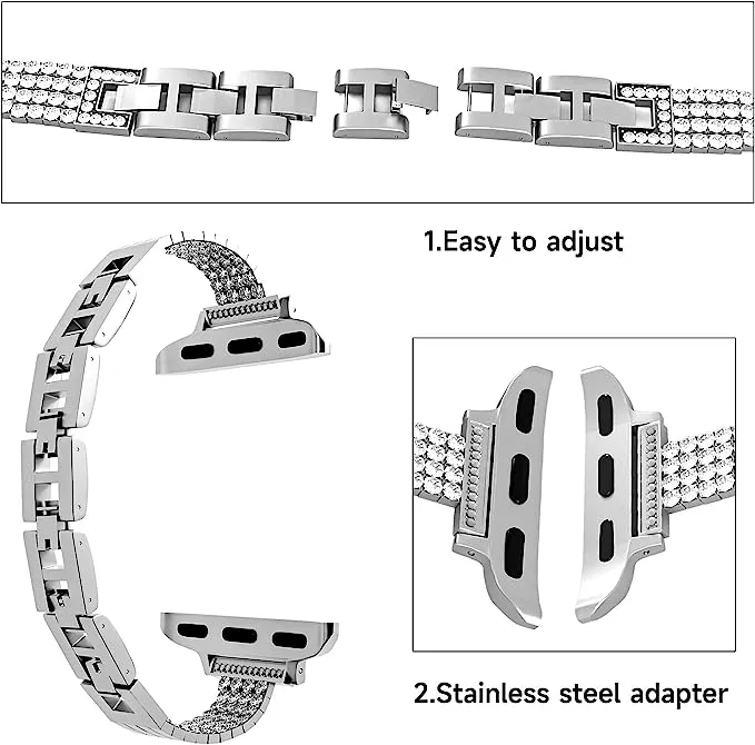 Slim Metal Band for Apple Watch Bling Diamond Rows