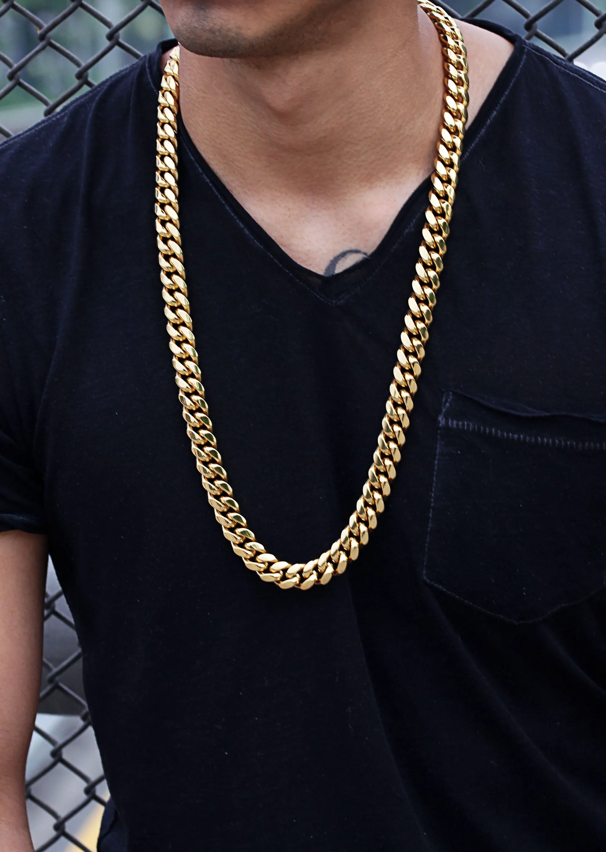 Solid Gold Miami Cuban Link Chain & Bracelet ( 14 Mm )