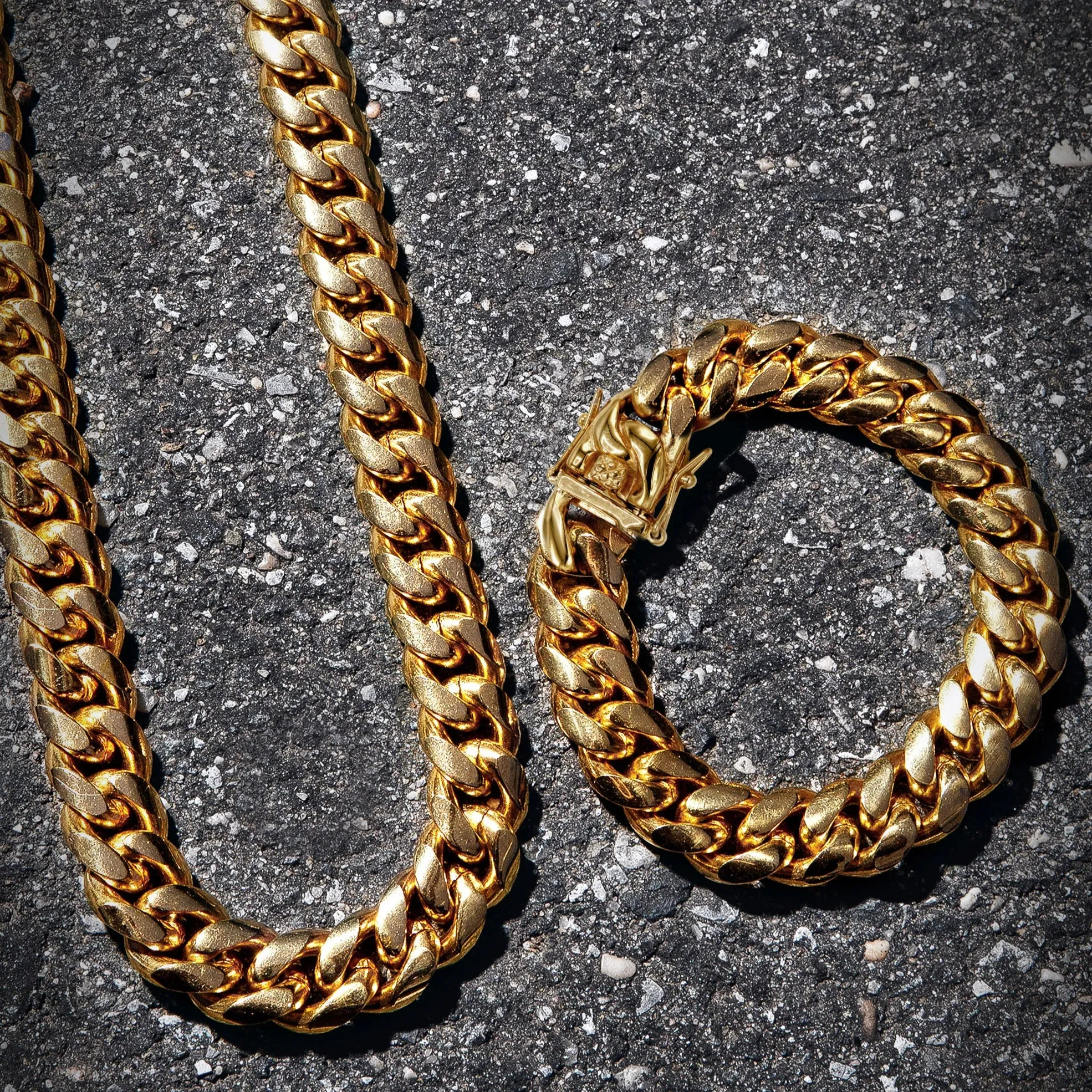 Solid Gold Miami Cuban Link Chain & Bracelet ( 14 Mm )