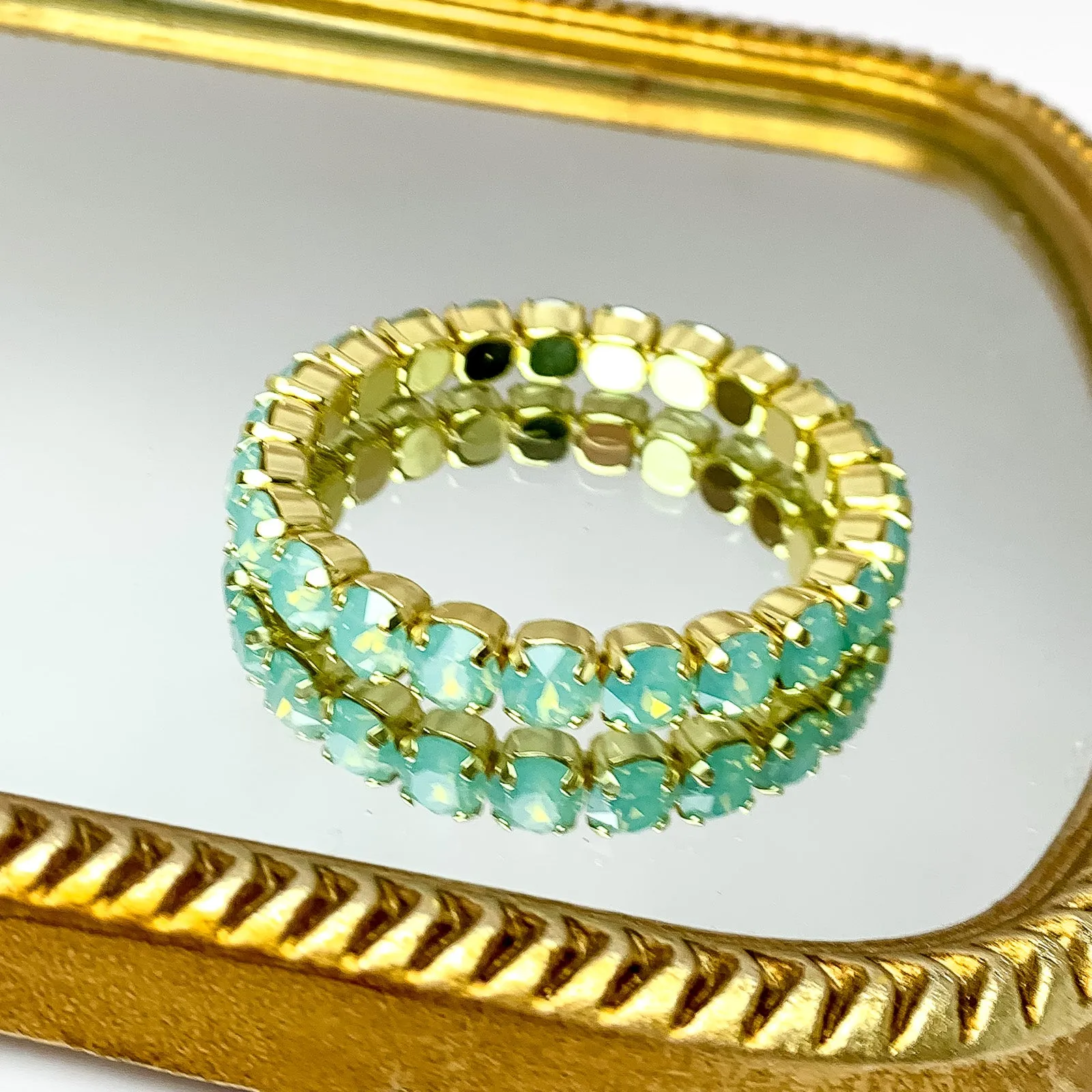 Sorrelli | Sienna Crystal Stretch Bracelet in Bright Gold Tone and Pacific Opal Crystals