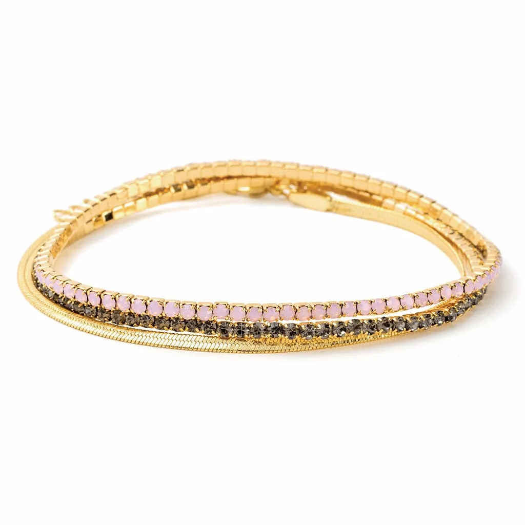 Sparkle & Shine Rhinestone Bracelet Trio - Rose Water Opal & Gold