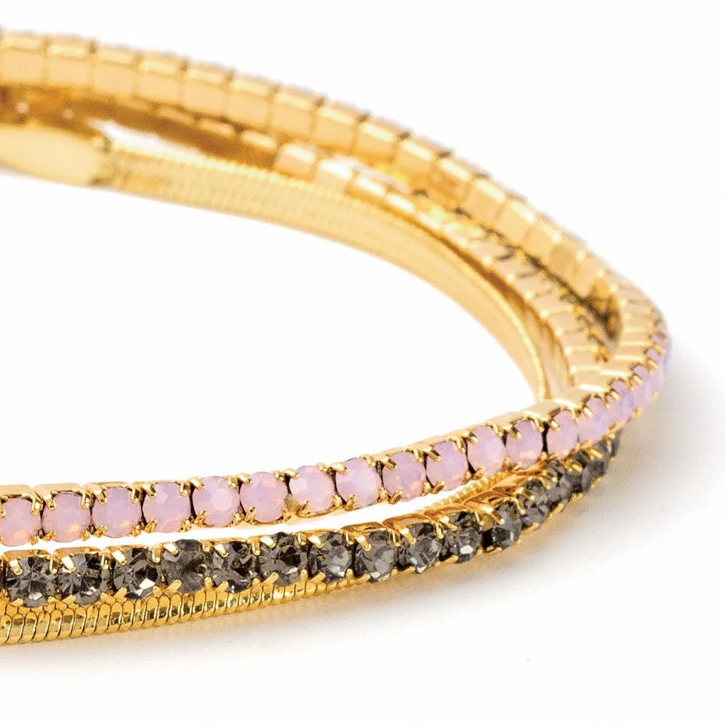 Sparkle & Shine Rhinestone Bracelet Trio - Rose Water Opal & Gold