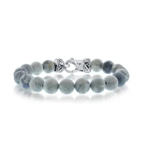 Stainless Steel 10mm Gray Jasper Bead Bracelet, 8.5" (96624)