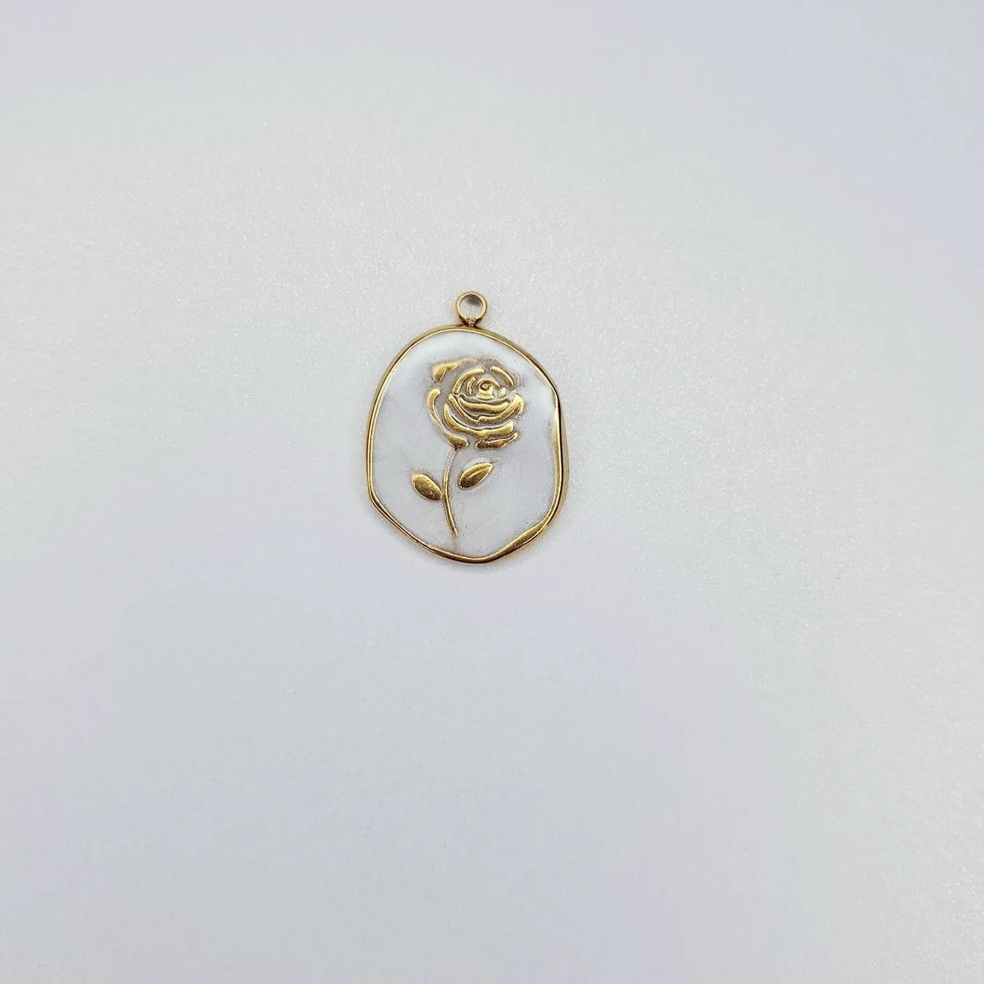 Stainless Steel Oval Enamel Rose Flower Charm