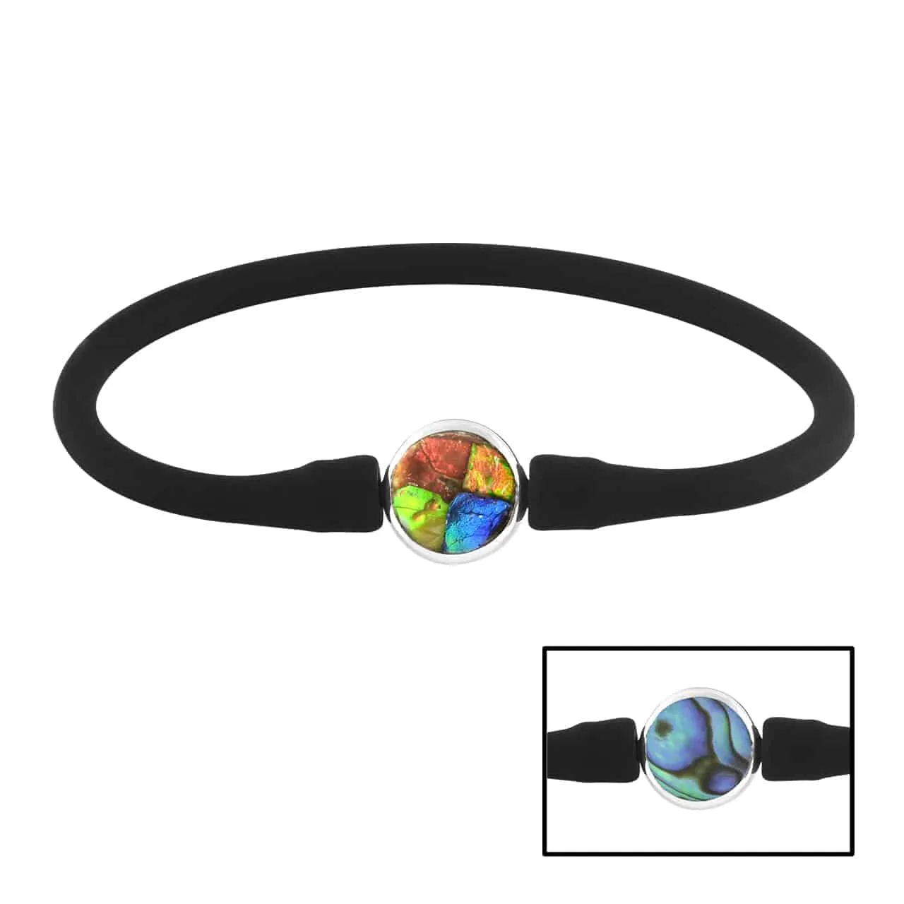 Starborn Reversible Round Ammolite and Abalone Shell Silicone Band Bracelet