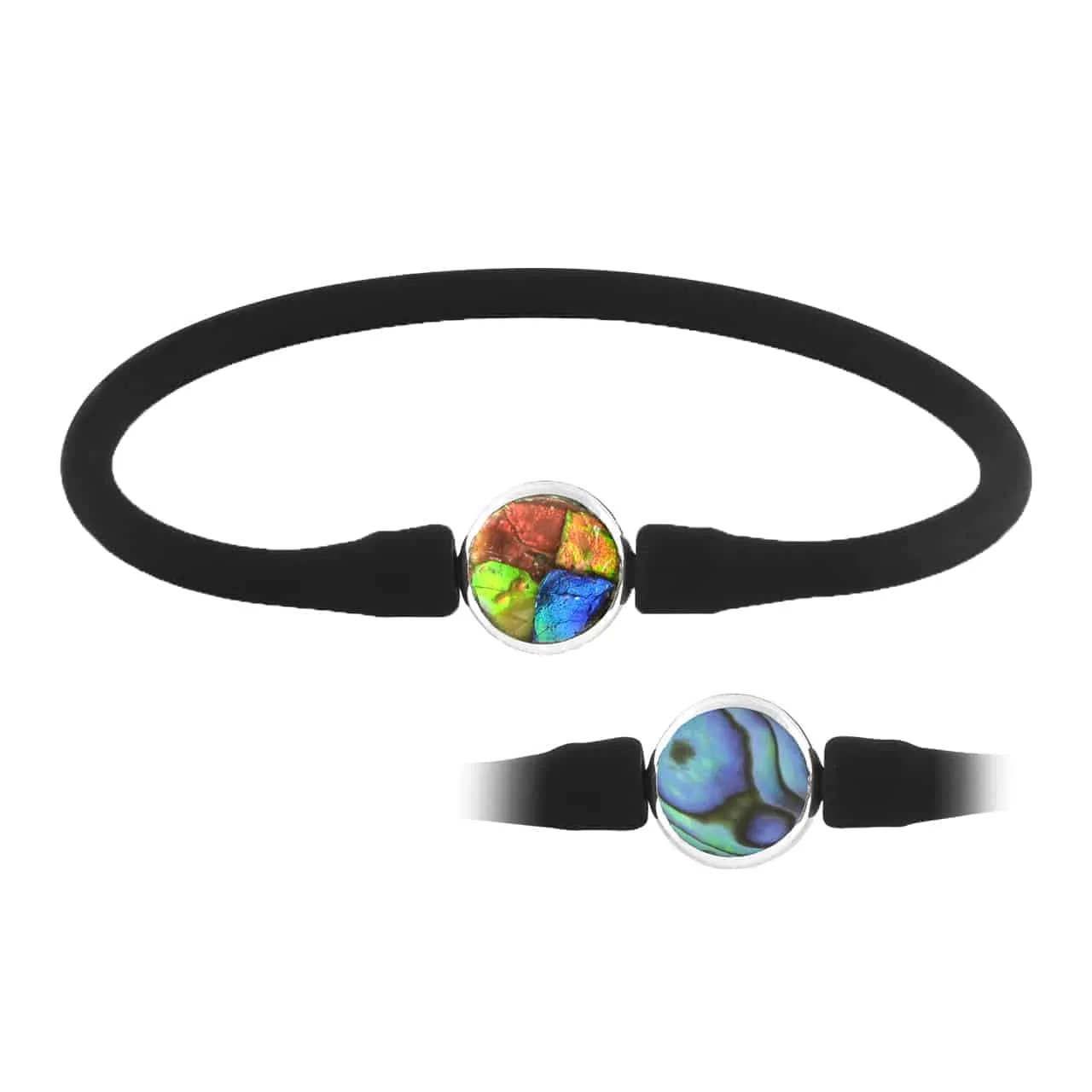 Starborn Reversible Round Ammolite and Abalone Shell Silicone Band Bracelet