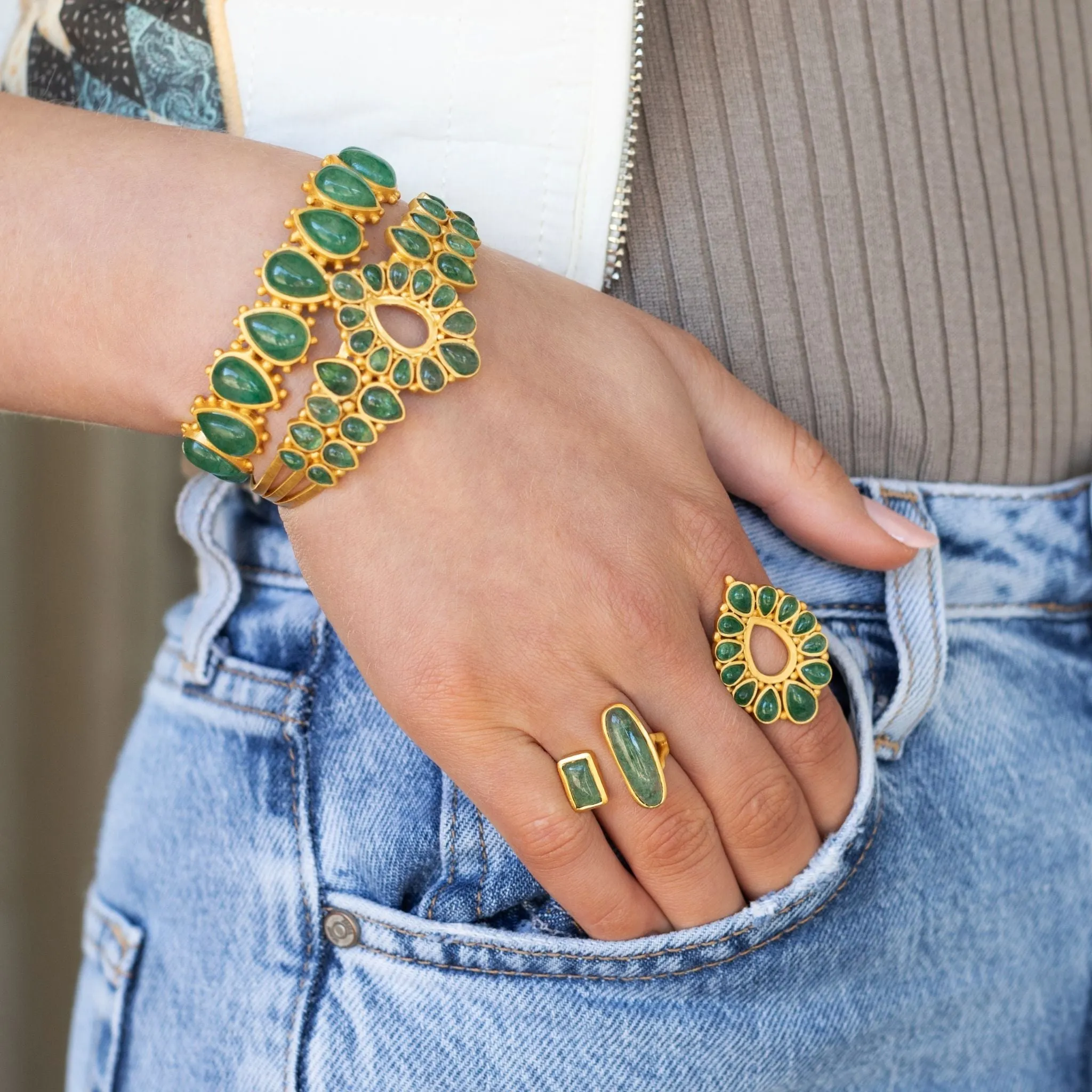 Starburst Cuff - Green Strawberry Quartz