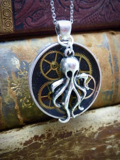 Steampunk Watch movement pendant - Octopus Garden - Steampunk Necklace - Repurposed art