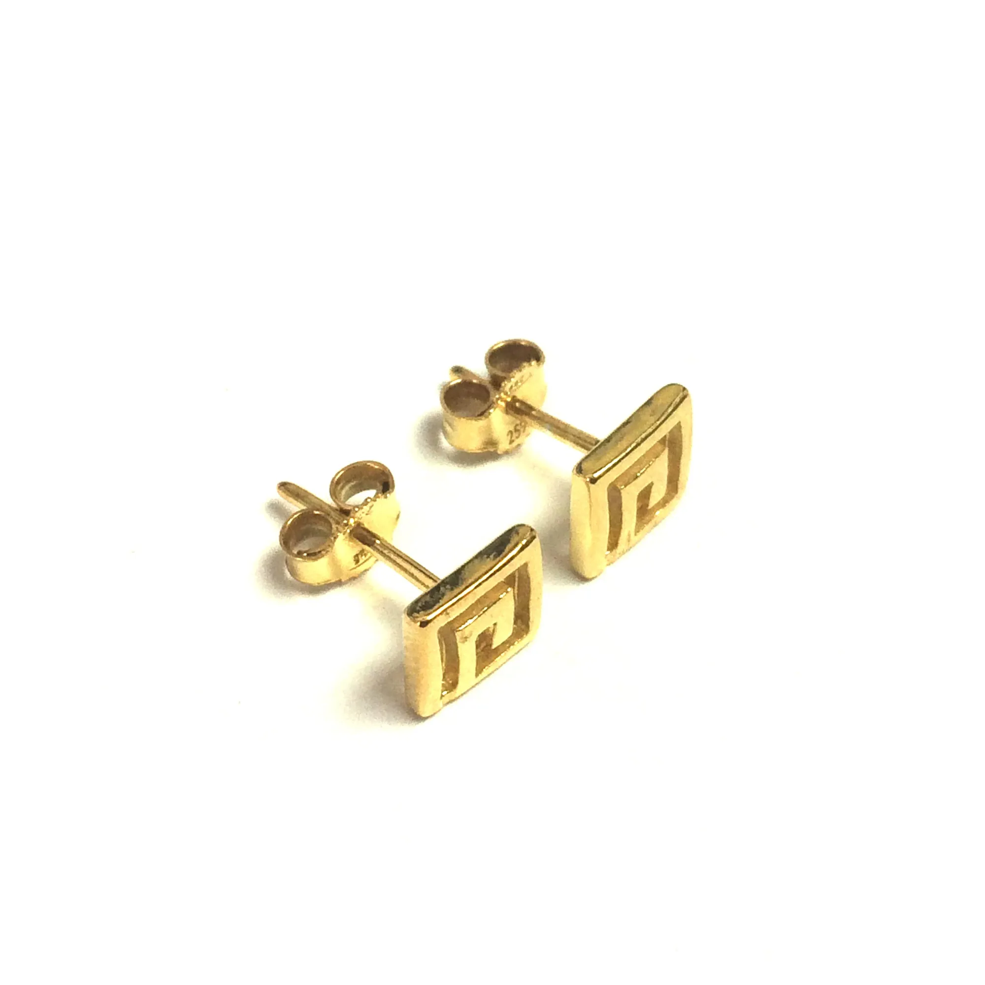 Sterling Silver 18 Karat Gold Overlay Greek Key Stud Earrings