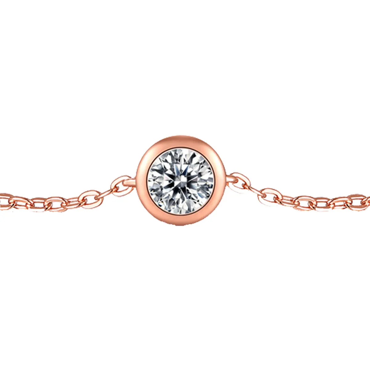 Sterling Silver 18k Rose Gold Plated with 0.50ct Lab Created Moissanite Solitaire Station Charm Adjustable Bracelet