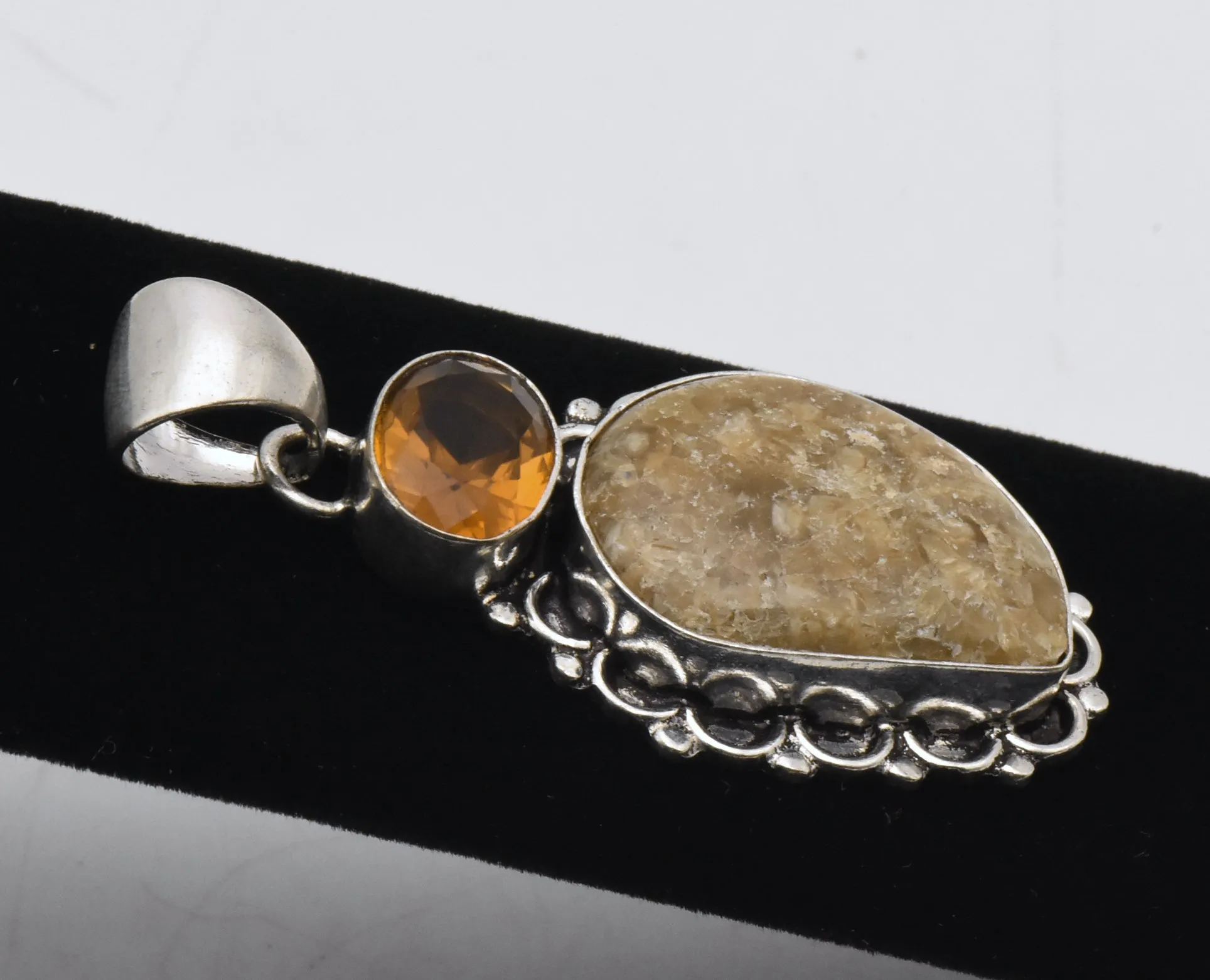 Sterling Silver Fire Opal and Orange Stone Pendant