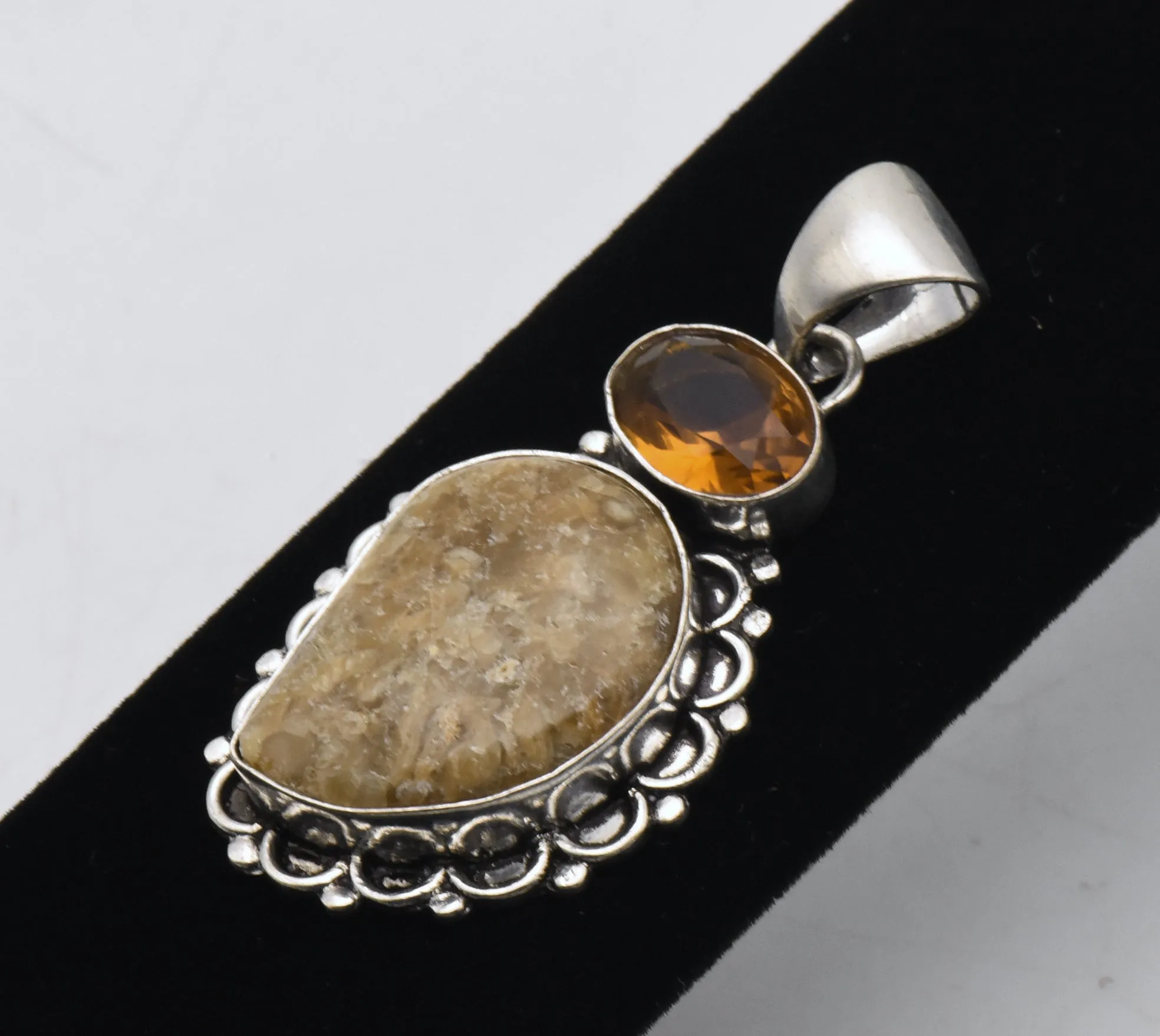 Sterling Silver Fire Opal and Orange Stone Pendant