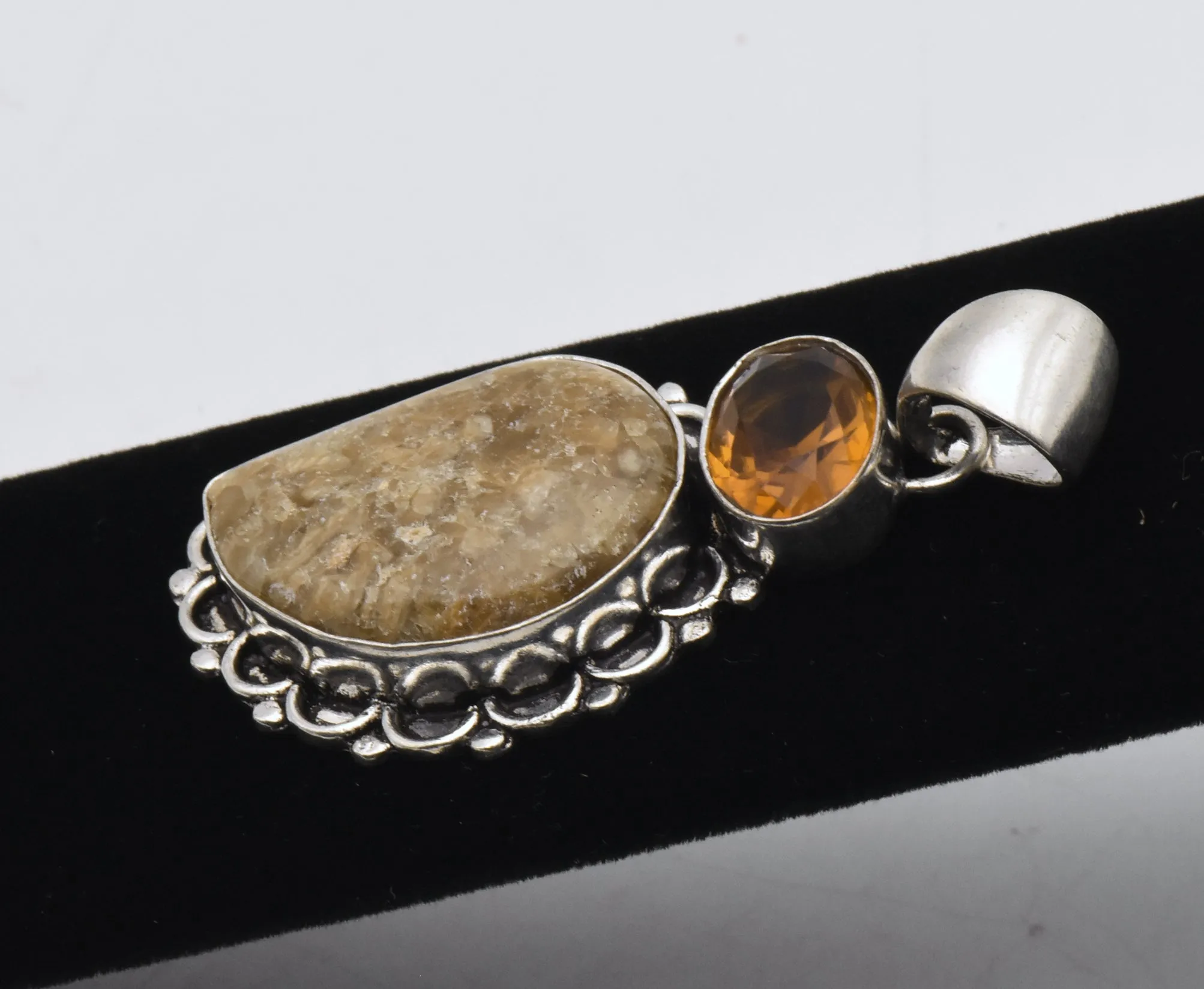 Sterling Silver Fire Opal and Orange Stone Pendant