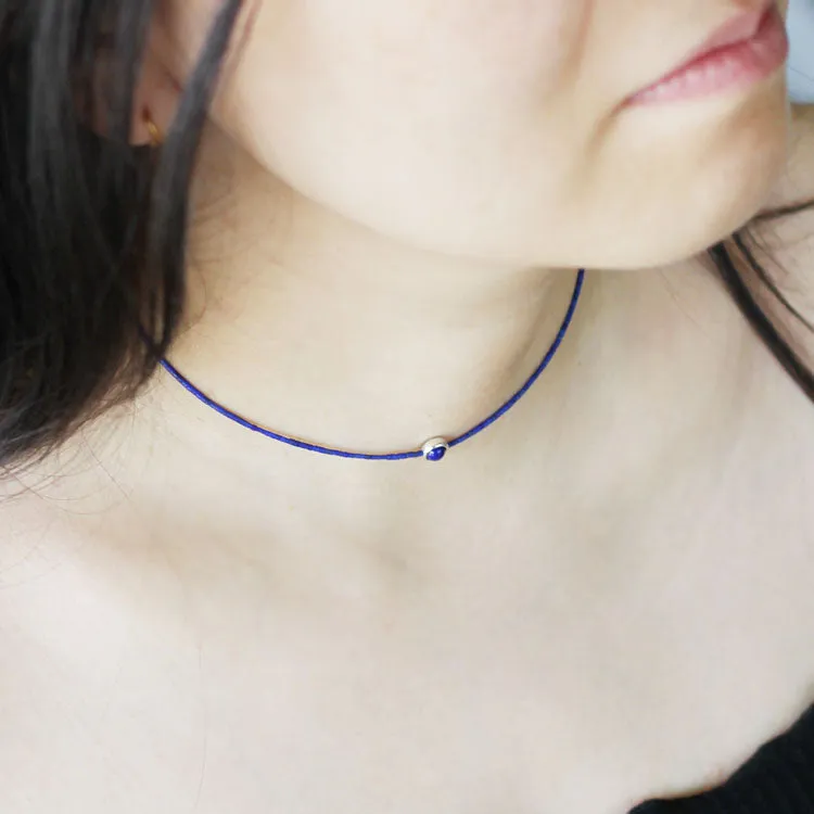 Sterling Silver Lapis Lazuli Bead Choker Necklace Handmade Jewelry Accessories Women