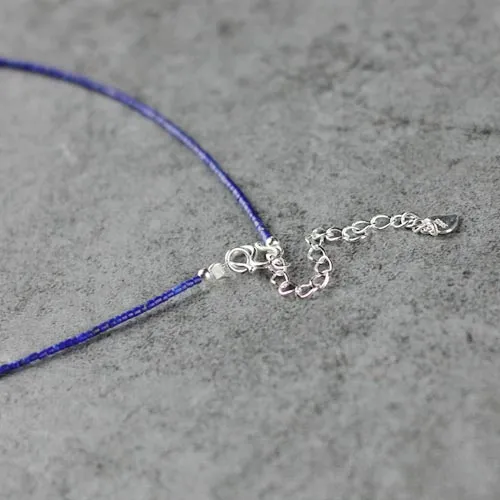 Sterling Silver Lapis Lazuli Bead Choker Necklace Handmade Jewelry Accessories Women