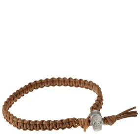 Sterling Silver Macramé Skull Bracelet on Natural Leather Cord