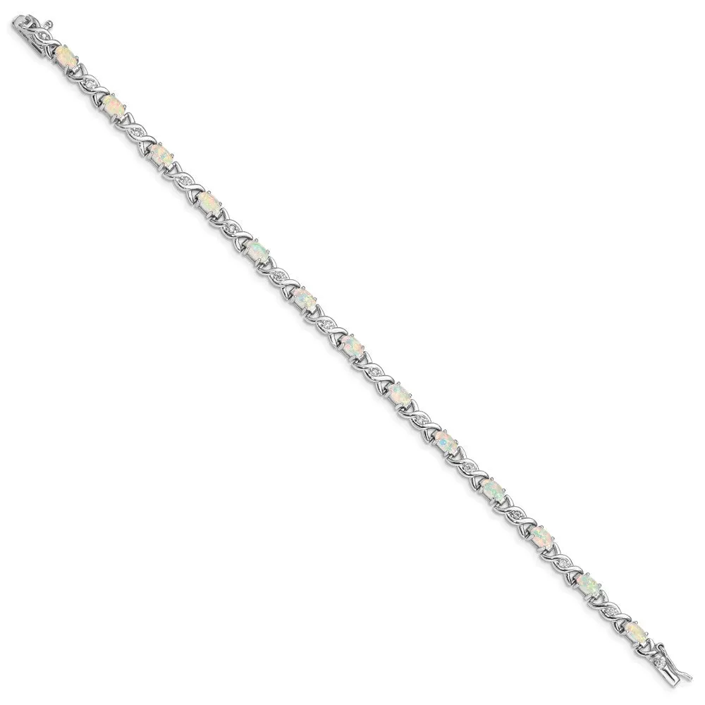 Sterling Silver Opal and Cubic Zirconia 7-inch 5MM Tennis Bracelet